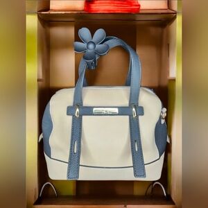 Adrienne Vittadini Colorblock Collection Handbag With A Black Flower Hair Clip